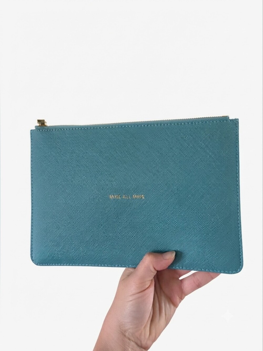 Katie Loxton London Teal Blue "Mine All Mine" Saffiano Vegan Leather Clutch Pouc